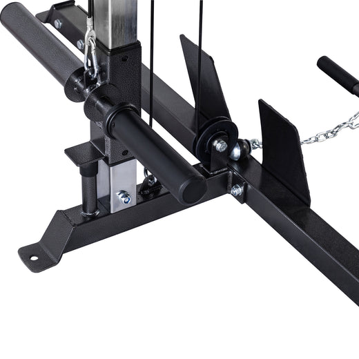 A  close up of an additional module for a weight lifting rack