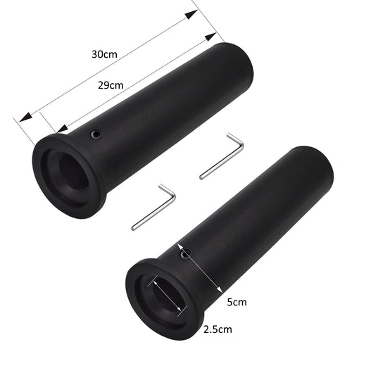 A close up shot of a black GYM MASTER weight plate adapter sleeve