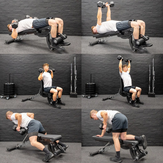 GM3 Fully Adjustable Flat | Incline | Decline FID Weight Bench - Gunmetal with Nonslip Cushions