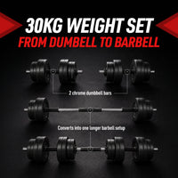 Thumbnail for 30kg Adjustable Chrome Dumbbell and Barbell Set