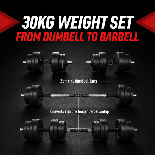 30kg Adjustable Chrome Dumbbell and Barbell Set