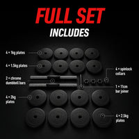 Thumbnail for 30kg Adjustable Chrome Dumbbell and Barbell Set