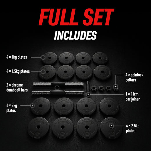 30kg Adjustable Chrome Dumbbell and Barbell Set