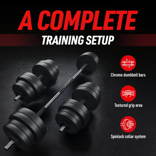 30kg Adjustable Chrome Dumbbell and Barbell Set
