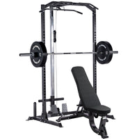 Thumbnail for A black weight lifting rack, showcasing additional modules
