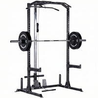 Thumbnail for A black weight lifting rack, showcasing additional modules