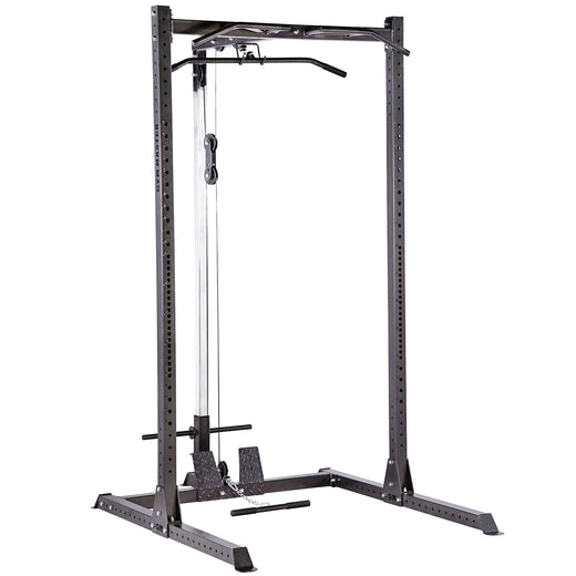 A black weight lifting rack, showcasing additional modules