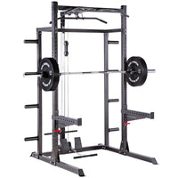 Thumbnail for A black weight lifting rack, showcasing additional modules