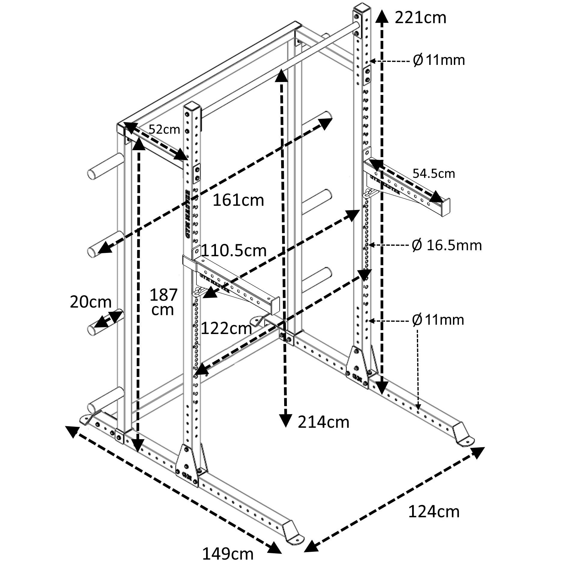 GM2 Half Power Squat Rack Cage with Optional Weight Storage &amp; Spotters