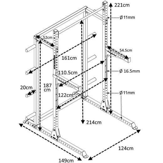 GM2 Half Power Squat Rack Cage with Optional Weight Storage &amp; Spotters