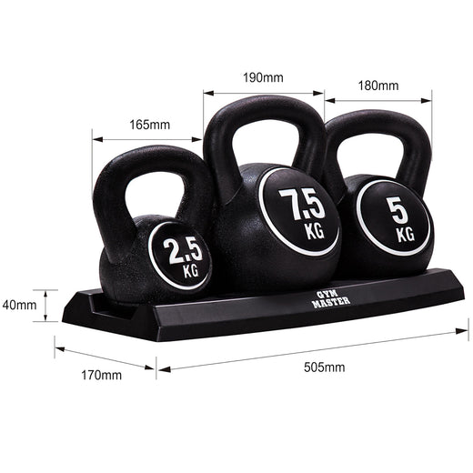 3-Piece Kettlebell Set | 2.5kg + 5kg + 7.5kg Weights & Stand