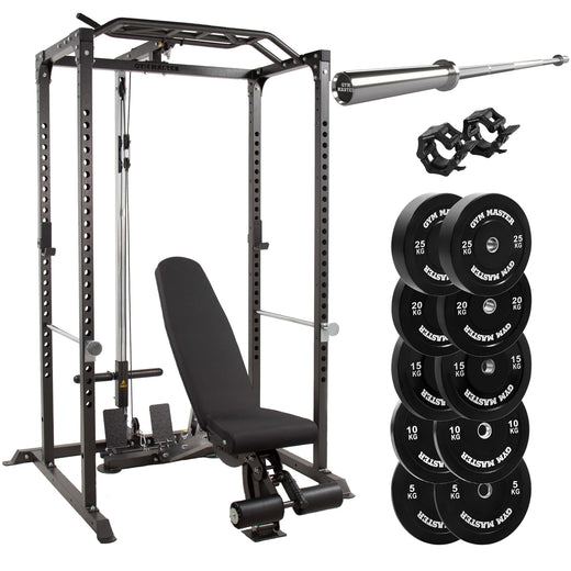 GM1 Power Rack Set with Bench Barbell and Bumper Weight Plates