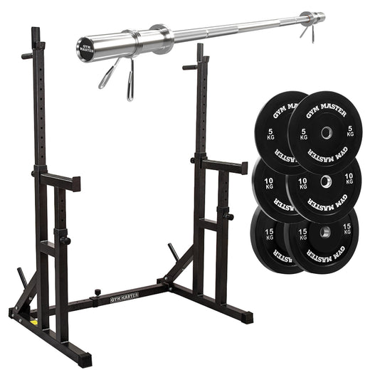 Heavy Duty Adjustable Squat Rack With 6ft Int'l. Barbell and Weight Plates