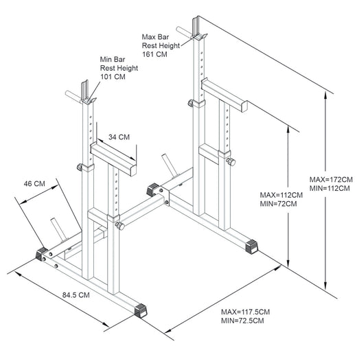 Heavy Duty Adjustable Squat Rack With 6ft Int'l. Barbell and Weight Plates
