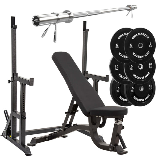 GYM MASTER Home Gym Adjustable Squat Rack & Bench Package