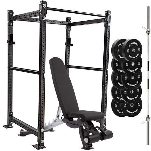 GM3 Power Rack With Bench, Barbell and Weights Set