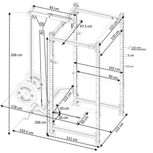 GM3 Power Rack Cable System, Bench, 150kg Bumper Plates, and Optional 6ft Int'l or 7ft Barbell