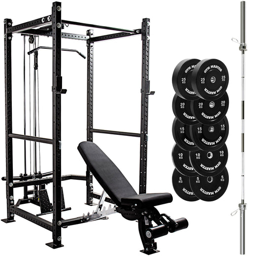GM3 Power Rack Cable System, Bench, 150kg Bumper Plates, and Optional 6ft Int'l or 7ft Barbell