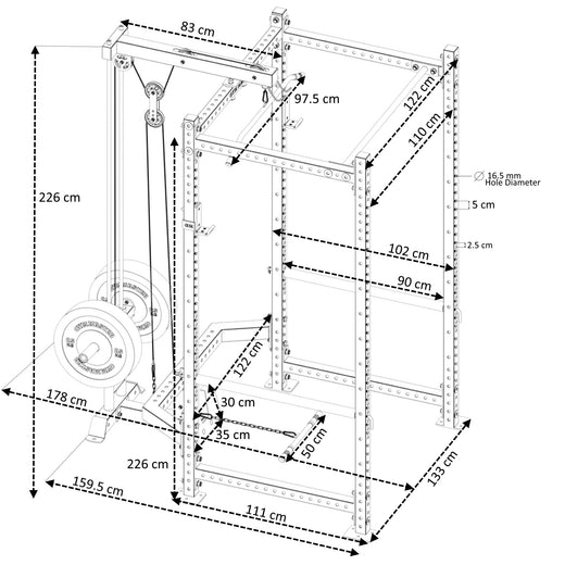 GM3 Power Rack Cable System 150kg Plates and Optional 6ft Int'l or 7ft Barbell