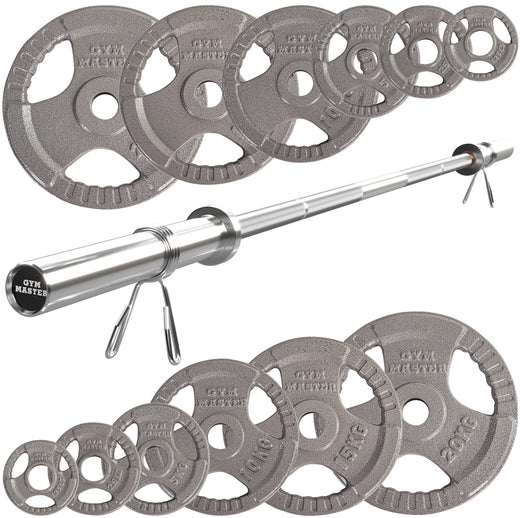 Olympic Bar and Cast Iron Weight Plates Set