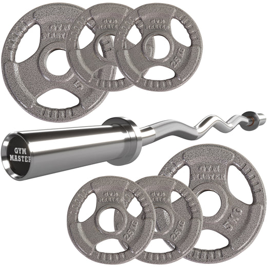Olympic Curl Bar and 20kg Tri Grip Cast Iron Weight Set