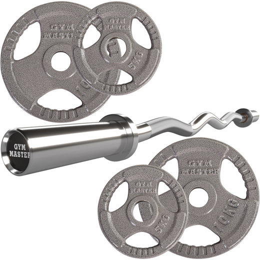 Olympic Curl Bar and 30kg Tri Grip Cast Iron Weight Set
