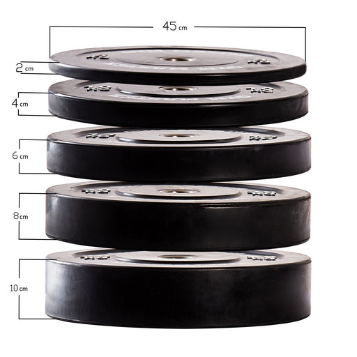 150KG Black Bumper Plates Set & Storage Rack