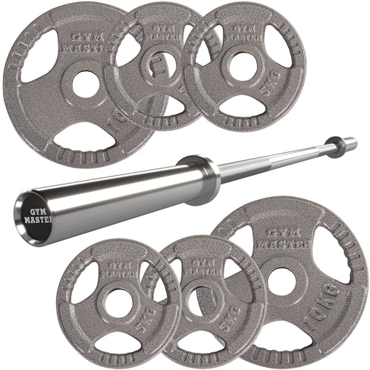 Olympic 5ft Barbell and 40kg Tri Grip Cast Iron Weight Set