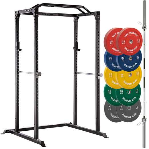 GM1 Power Rack with Barbell and Coloured Bumper Weight Set