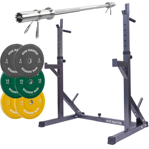 Squat Rack With Barbell and 60KG Coloured Weights
