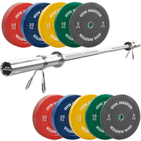 Thumbnail for Olympic Weight Bar and Coloured Bumper Plates Set