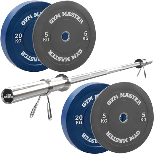 Olympic Weight Bar and Coloured Bumper Plates Set