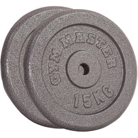 Thumbnail for Two gunmetal GYM MASTER weight plates