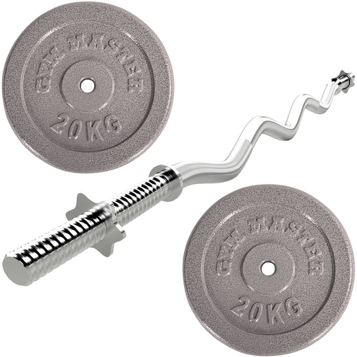 Standard EZ Curl Bar & 40kg Cast Iron 1" Standard Weight Set