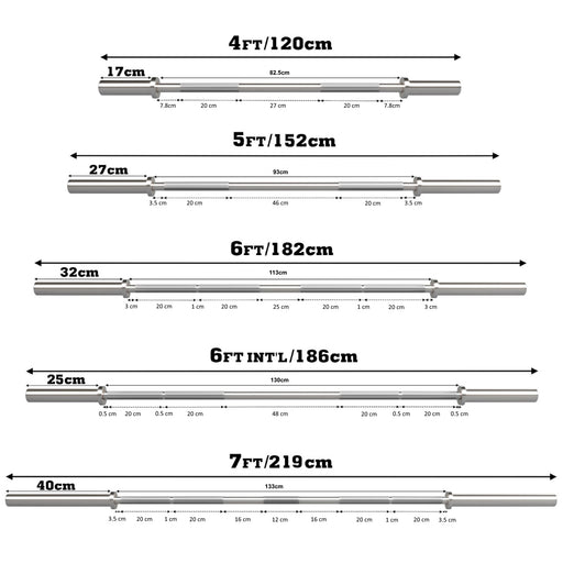Olympic Barbell 2" Weight Bar – 4ft / 5ft / 6ft / 6ft International / 7ft