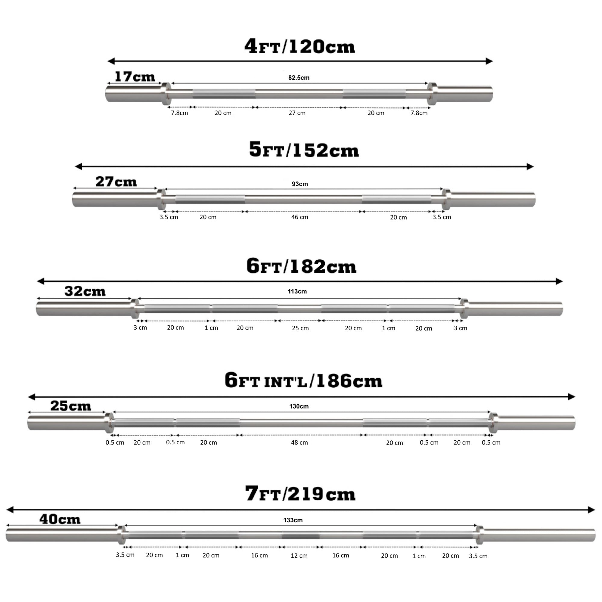Olympic Barbell 2" Weight Bar – 4ft / 5ft / 6ft / 6ft International / 7ft