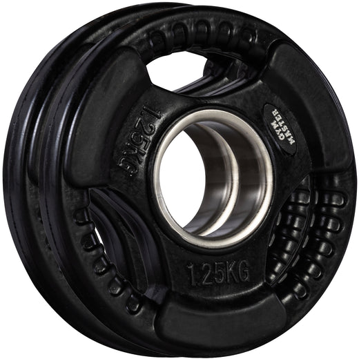 A set of tri grip GYM MASTER weight plates of various weights