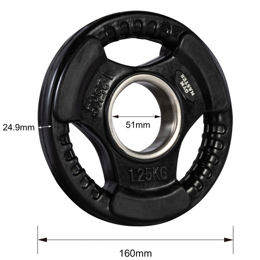 A set of tri grip GYM MASTER weight plates of various weights