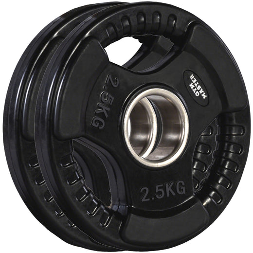 A set of tri grip GYM MASTER weight plates of various weights