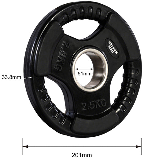 A set of tri grip GYM MASTER weight plates of various weights