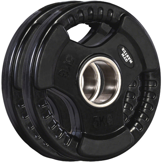 A set of tri grip GYM MASTER weight plates of various weights