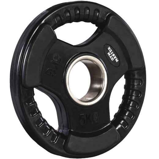 A set of tri grip GYM MASTER weight plates of various weights