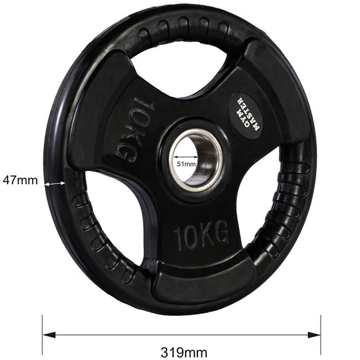 A set of tri grip GYM MASTER weight plates of various weights