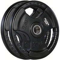 Thumbnail for A set of tri grip GYM MASTER weight plates of various weights