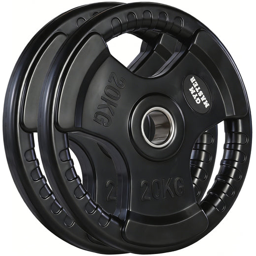 A set of tri grip GYM MASTER weight plates of various weights