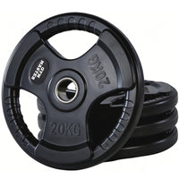 Thumbnail for A set of tri grip GYM MASTER weight plates of various weights