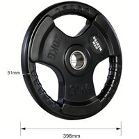 Thumbnail for A set of tri grip GYM MASTER weight plates of various weights