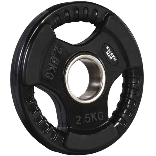 A set of tri grip GYM MASTER weight plates of various weights