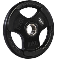 Thumbnail for A set of tri grip GYM MASTER weight plates of various weights