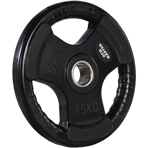 A set of tri grip GYM MASTER weight plates of various weights